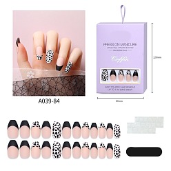 Misty Rose Plastic Full Cover False Nail Tips, Press-On Nail Art Detachable Manicure, Trapezoid with Cow Print Pattern, Misty Rose, 17.1~22.8x7~13.6mm, 24pcs/box