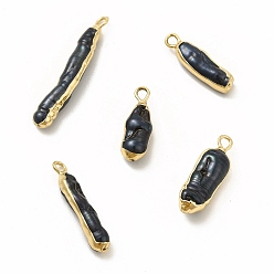 Light Gold Baroque Natural Keshi Pearl Pendants, Dyed, Nuggets Charms, with Brass Loops, Black, Light Gold, 17~30x4~7x4~6mm, Hole: 1.6mm