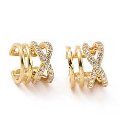 Golden Clear Cubic Zirconia Criss Cross Open Cuff Earrings, Brass Hollow Earrings for Women, Cadmium Free & Lead Free, Golden, 10.5x12.5x13mm