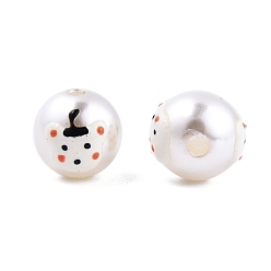 Blanco Cuentas de esmalte de perlas de imitación de plástico abs opaco animal, redonda con dibujo de oso, blanco, 11.5~12 mm, agujero: 2 mm