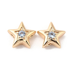 Azur Laiton avec perles de zircone cubique perles, réel 18 k plaqué or, étoiles, azur, 7.5x8x3mm, Trou: 1mm