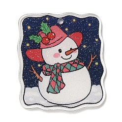 Bonhomme de neige Pendentifs en acrylique série de Noël, bonhomme de neige, 39.5x34.5x2.5mm, Trou: 2mm