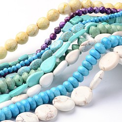 Mixed Color Natural Magnesite Bead Strands, Dyed & Heated, Mixed Shapes, Mixed Color, 5~26x4~18x3~12mm, Hole: 1mm, about 16~93pcs/strand, 15.5 inch