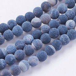 Black Natural Weathered Agate Beads Strands, Dyed, Frosted, Round, Black, 6mm, Hole: 1mm, about 64pcs/strand, 13.6 inch