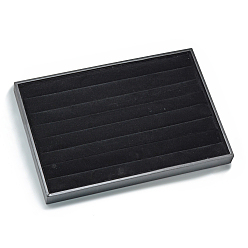 Black Imitation Leather and Wood Ring Display, Rectangle, Black, 24.5x35.5x3cm