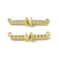 Letter N Rack Plating Brass Micro Pave Clear Cubic Zirconia Connector Charms, Real 18K Gold Plated, Long-Lasting Plated, Cadmium Free & Nickel Free & Lead Free, Letter Links, Letter.N, 6x27x2.5mm, Hole: 1.2mm