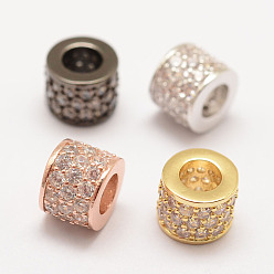 Mixed Color Brass Micro Pave Grade AAA Cubic Zirconia European Beads, Column, Large Hole Beads, Long-Lasting Plated, Cadmium Free & Nickel Free & Lead Free, Mixed Color, 7x6mm, Hole: 2.5mm