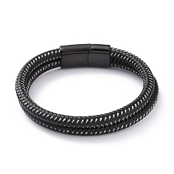 Electrophoresis Black Двухжильный браслет из черного плетеного шнура из микрофибры с 304 магнитными застежками из нержавеющей стали, браслет в стиле панк для мужчин и женщин, электрофорез черный, 8-1/2 дюйм (21.5 см)