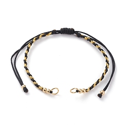 Black Adjustable Nylon Braided Cord Bracelet Making, with Metallic Cord, Brass Beads & 304 Stainless Steel Jump Rings, Golden, Black, 5-7/8~11 inch(15~28cm)