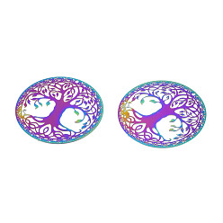 Rainbow Color Ion Plating(IP) 201 Stainless Steel Filigree Pendants, Etched Metal Embellishments, Tree of Life, Rainbow Color, 30x0.2mm, Hole: 1mm