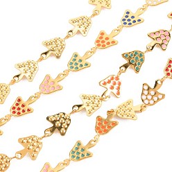 Colorful Autumn Theme 304 Stainless Steel Mushroom Link Chains, with Enamel, Real 18K Gold Plated, Soldered, Colorful, 12x8x1mm, about 3.28 Feet(1m)/Strand