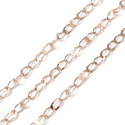 Rose Gold Ion Plating(IP) 304 Stainless Steel Dapped Oval Link Chains, Soldered, with Spool, Rose Gold, 7x2.5x0.4mm, about 32.81 Feet(10m)/Roll