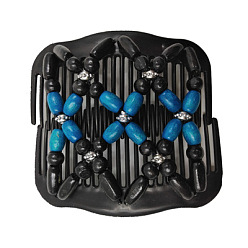Bleu Dodger Fabricant de pain de cheveux en plastique, peigne double élastique, avec des perles en bois et les accessoires métalliques, Dodger bleu, 80x105mm