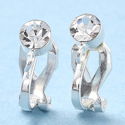 Silver Brass Clip-on Earring Findings, with Crystal Rhinestone, with Loop, Silver, 8.5x16x6mm, Hole: 1.7mm