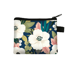 Marine Blue Flower Pattern Cartoon Style Polyester Clutch Bags, Change Purse with Zipper & Key Ring, for Women, Rectangle, Marine Blue, 13.5x11cm