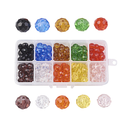 Couleur Mélangete 10 perles de verre faites main en couleurs, facette, rondelle, couleur mixte, 9~10x7.5~8mm, Trou: 1.5~2mm, environ 20pcs / compartiment, environ 200 pcs / boîte