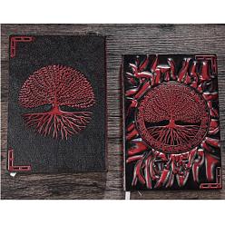 Other Color 3D Embossed PU Leather Notebook, A5 Sun & Tree of Life Pattern Journal, for School Office Supplies, Red, 215x145mm
