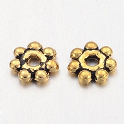 Antique Golden Tibetan Style Alloy Daisy Spacer Beads, Lead Free & Cadmium Free, Flower, Antique Golden, 4x1.5mm, Hole: 1mm, about 11095pcs/1000g