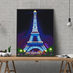 Building DIY Luminous Diamond Painting Kits, including Canvas, Resin Rhinestones, Diamond Sticky Pen, Tray Plate and Glue Clay, Rectangle, Tower Pattern, 400x300mm