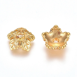 Oro Casquillas de estilo tibetano, sin plomo y cadmio, 5-pétalo, flor, dorado, 10x4 mm, agujero: 1 mm