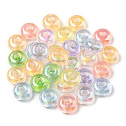 Mixed Color Transparent UV Plating Rainbow Iridescent Acrylic European Beads, Large Hole Beads, Rondelle, Mixed Color, 16x8mm, Hole: 5mm