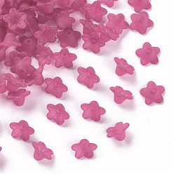 Deep Pink Transparent Acrylic Beads, Flower, Frosted, Deep Pink, 10x5mm, Hole: 1mm, about 4600pcs/500g