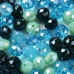 Steel Blue Glass Beads, Faceted, Rondelle, Steel Blue, 10x8mm, Hole: 1mm, about 67pcs/60g