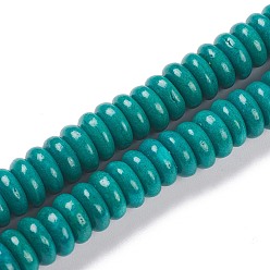 Bleu Vert Perles synthétiques turquoise brins, teint, disque / plat rond, perles heishi, sarcelle, 8mm, Trou: 1mm, Environ 121 pcs/chapelet, environ 15 pouce