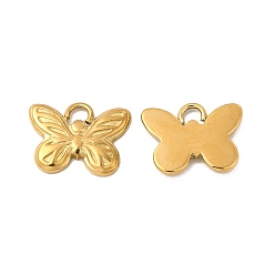Real 18K Gold Plated Ion Plating(IP) 304 Stainless Steel Pendants, Butterfly Charm, Real 18K Gold Plated, 9x11.5x1mm, Hole: 1.6mm