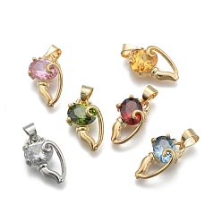 Mixed Color Brass Cubic Zirconia Kitten Pendants, Cat Silhouette Shape, Mixed Color, 16x9x5.5mm, Hole: 4x5mm