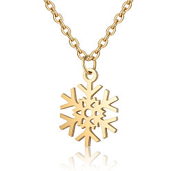 Oro 201 inoxidable colgantes de acero collares, copo de nieve, dorado, 16.3 pulgada (40 cm) x 1 mm