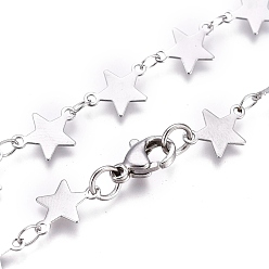 Stainless Steel Color 304 Stainless Steel Link Chain Necklaces, with Lobster Claw Clasp, Star, Stainless Steel Color, 16.61 inch(42.2cm)