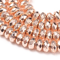 Rose Gold Plated Electroplate Non-magnetic Synthetic Hematite Beads Strands, Rondelle, Faceted, Rose Gold Plated, 4x2mm, Hole: 1mm, about 187pcs/strand, 15.5 inch(39.5cm)