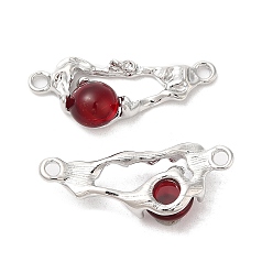 Dark Red Brass Connector Charms, Oval Links with Glass, Real Platinum Plated, Dark Red, 12x31x6mm, Hole: 2mm