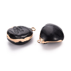 Black Electroplate Freshwater Shell Pendants, with Golden Iron Edge and Loop, Nuggets, Dyed, Black, 21~32.5x14~24x6~21mm, Hole: 1.8mm
