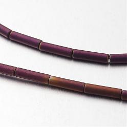 Plateado Púrpura Electroplate hematites sintética hebras de perlas no magnéticas, esmerilado, tubo, púrpura chapado, 8x2 mm, agujero: 1 mm, sobre 50 unidades / cadena, 15.7 pulgada