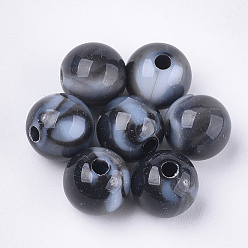 Noir Perles acryliques, style de pierres fines imitation, ronde, noir, 8x7.5mm, trou: 1.6 mm, environ 1850 pcs / 500 g