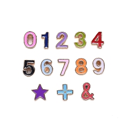 Mixed Color Alloy Enamel Beads, Number 0~9 and Star and Plus Sign and Ampersand &, Cadmium Free & Lead Free, Light Gold, Mixed Color, 13pcs/set