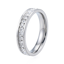 Color de Acero Inoxidable Anillo de dedo de diamantes de imitación de cristal, 201 joyas de acero inoxidable para mujer, color acero inoxidable, diámetro interior: 17 mm