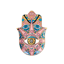 Pink Porcelain Jewelry Plates, Hamsa Hand Shape Evil Eye Pattern Tray, Pink, 160x115mm