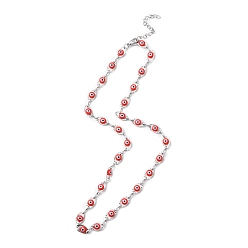 Roja Collar de cadena de eslabones de plástico mal de ojo, 304 joyas de acero inoxidable para mujer, rojo, 17-1/2~17-5/8 pulgada (44.4~44.7 cm)