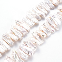 Seashell Color Natural Keshi Pearl Beads Strands, Cultured Freshwater Pearl, Nuggets, Seashell Color, 4~14x12~28x3~6mm, Hole: 0.6mm, about 50~54pcs/strand, 15.35 inch(39cm)