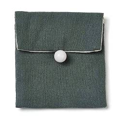 Teal Burlap Packing Button Pouches Bags, for Jewelry Packaging, Rectangle, Teal, 9.3x8.5x0.8~1.45cm