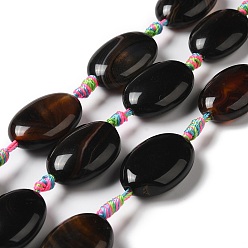 Black Natural Agate Beads Strands, Dyed & Heated, Flat Oval, Black, 23.5~25x16.5~18.5x9~10mm, Hole: 2mm, about 13pcs/strand, 18.11''(46cm)