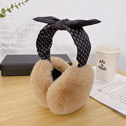 Noir Cache-oreilles bandeau pliable en laine pour femmes, cache-oreilles d'hiver en plein air, avec nœud papillon en coton lettre s, noir, 150mm