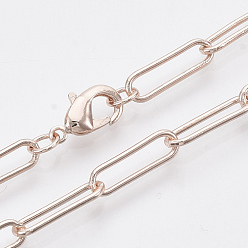 Or Rose Fabrication de collier de chaîne trombone ovale rond en laiton, avec fermoir pince de homard, or rose, 18.3 pouce (46.5 cm), lien: 15x4.5x1 mm