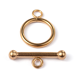 Golden Ion Plating(IP) 304 Stainless Steel Ring Toggle Clasps, Golden, Ring: 21x16x2mm, Bar: 25x8x4mm, Hole: 3mm