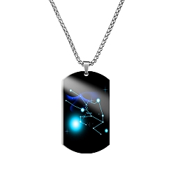 Taurus Stainless Steel Constellation Tag Pendant Necklace with Box Chains, Taurus, 23.62 inch(60cm)
