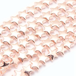 Plaqué D'or Rose Galvanoplastie non magnétiques hématite synthétique brins de perles, AA grade, plaqué longue durée, étoiles, plaqué or rose clair, 6x6mm, Trou: 0.8mm, Environ 85 pcs/chapelet, 15.7 pouce (40 cm)