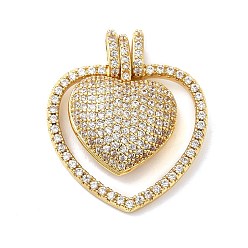 Real 18K Gold Plated Brass Micro Pave Cubic Zirconia Pendants, Lead Free & Cadmium Free, Long-Lasting Plated, Heart, Real 18K Gold Plated, 26.5x24x6.5mm, Hole: 4x2.7mm